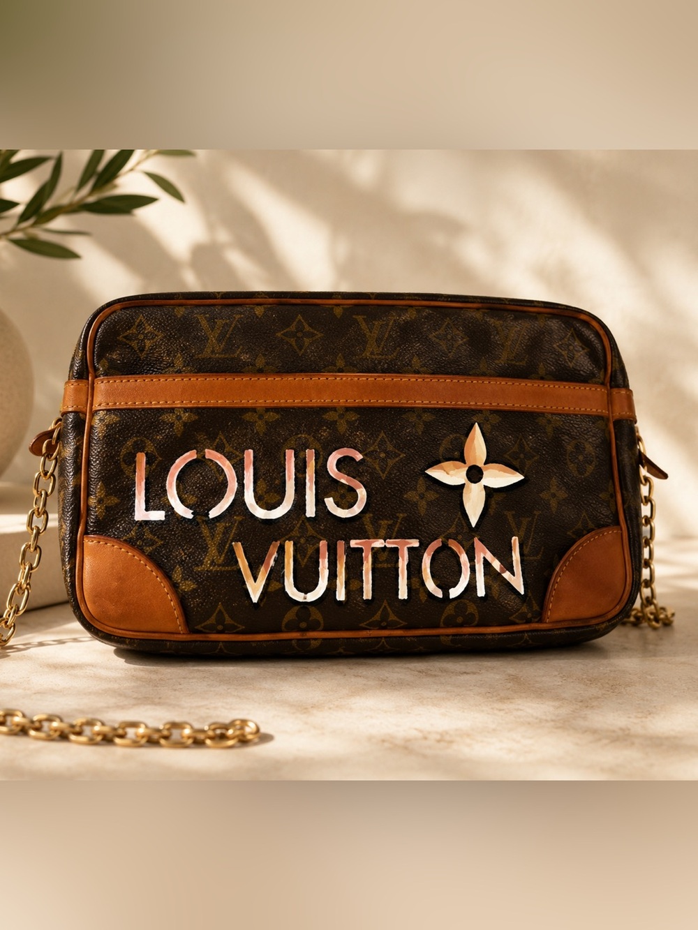 Louis Vuitton Compiegne 28 Custom Painted Crossbody | Vintage Monogram Bag - Picture 3 of 10